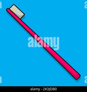 Illustrazione piatta del cartone animato di uno spazzolino da denti rosso. Illustrazione vettoriale. Illustrazione Vettoriale