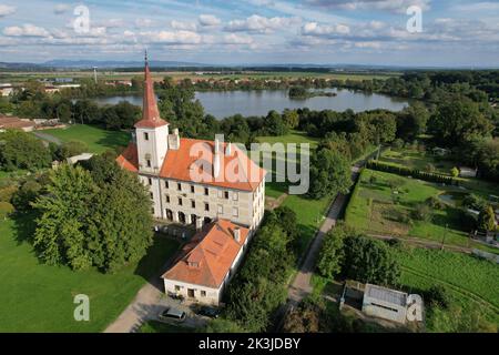 Chropyne, repubblica Ceca - Castello rinascimentale Chropyne, regione Morava, repubblica Ceca, Europa, panorama aereo Foto Stock