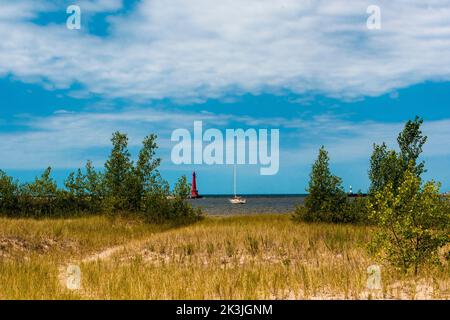 Un bellissimo scatto di Muskegon South Breakwater Light, Muskegon, Michigan Foto Stock