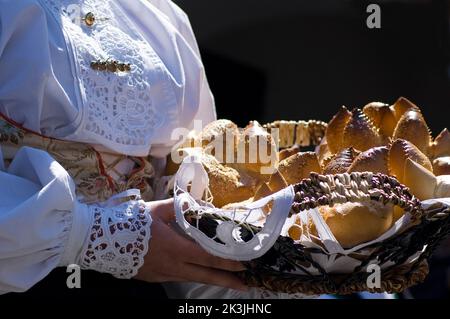 Pane tipico, Sagra delle Arance, Sagra delle arance, Muravera, Provincia di Cagliari, Sardegna, Italia Foto Stock