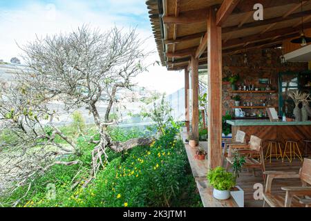 Bellissimo paesaggio con albero e fiore nel giardino a da Lat Lam Dong Viet Nam Foto Stock