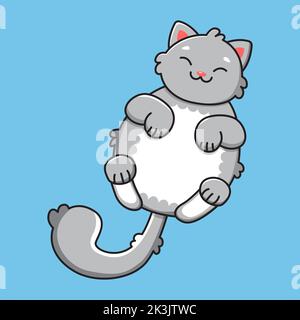 Gatto zenzero sorridente addormentato su sfondo blu. Cielo blu e stelle gialle. Illustrazione vettoriale Illustrazione Vettoriale