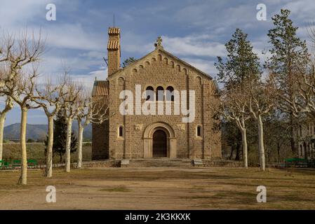 Piazza la Puríssima nella città dell'azienda tessile Cal Vidal (Puig-reig, Berguedà, Barcellona, Catalogna, Spagna) ESP: Plaza de la Puríssima, Colònia Vidal Foto Stock