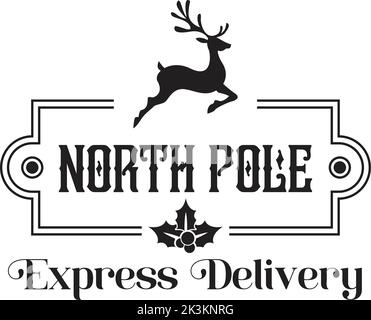 NORTH POLE Express consegna lettere e citazione isolato sullo sfondo Illustrazione Vettoriale