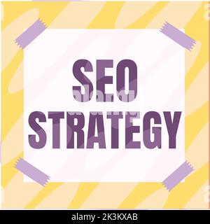 Segnale che mostra la strategia Seo. Tecniche e tattiche di concetto di affari per aumentare gli ospiti di un Web site Foto Stock