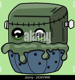 Carino cupcake mostro frankenstein Halloween illustrazione Vector Illustrazione Vettoriale