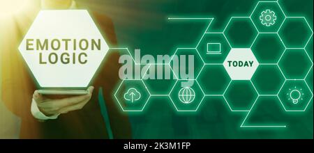 Segno di testo che mostra Emotion Logic. Business approccio cuore o anima cerebrale o intelligenza confusione equilibrio uguale Foto Stock