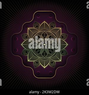 Lussuoso sfondo di mandala floreale e ornamentale con colori dorati per la stampa e la decorazione. Illustrazione Vettoriale