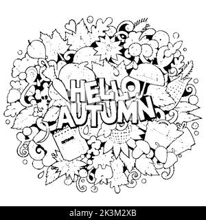 Ciao autunno natura cartoon Doodle illustrazione Illustrazione Vettoriale