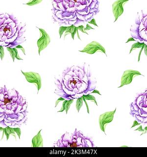 Motivo a molla senza cuciture con fiore di peonia. Carta da parati vintage con fiori nei colori viola. Foto Stock