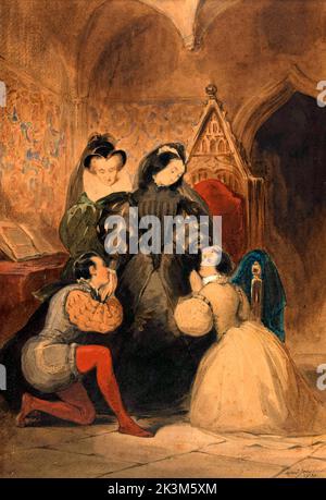 Mary Stuart benedicendo Roland Grœme e Catherine Seyton (scena dall'Abate ) di Walter Scott - 1830 Foto Stock