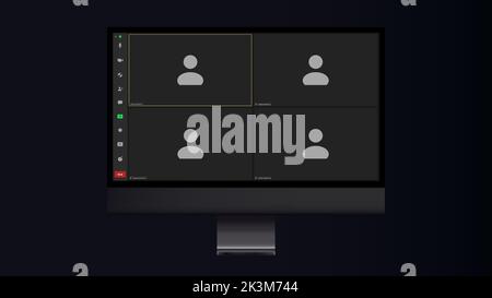 Interfaccia utente per videoconferenza. Conferenza online. Icona della videoconferenza. Interfaccia utente da webinar video. Tecnologia per videochiamate. Illustrazione Vettoriale