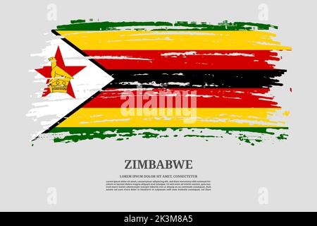 Bandiera Zimbabwe con effetto pennello e poster di testo informativo, sfondo vettoriale Illustrazione Vettoriale