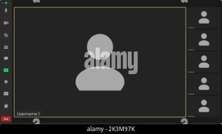 Interfaccia utente per videoconferenze. Sovrapposizione della finestra delle videochiamate. Modello interfaccia zoom. Modello di videochiamata. Modello di modello. Illustrazione Vettoriale