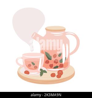 Lampone e tè alla menta. Illustrazione vettoriale. Illustrazione Vettoriale