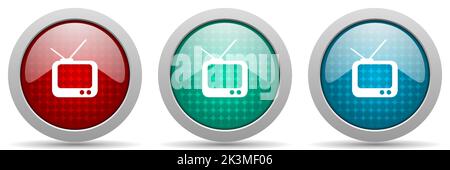 Set di icone vettoriali TV, collezione di pulsanti Web lucidi Illustrazione Vettoriale