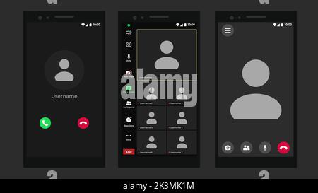 Modello di interfaccia per videochiamate online con icona utente. Applicazione per le chiamate. Sovrapposizione della finestra di videoconferenza. Videochiamata. Modello di modello. Illustrazione Vettoriale