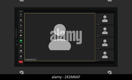 Interfaccia utente della chat video. Conferenza online. Finestra di videochiamata Web dell'utente. Beffa della conversazione remota. Illustrazione vettoriale. Illustrazione Vettoriale