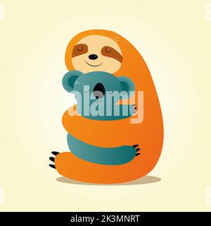 carino sloth abbracciando koala. illustrazione del bambino Foto Stock
