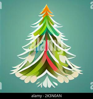 Bell'albero di Natale. Illustrazione piatta. Illustrazione digitale Foto Stock