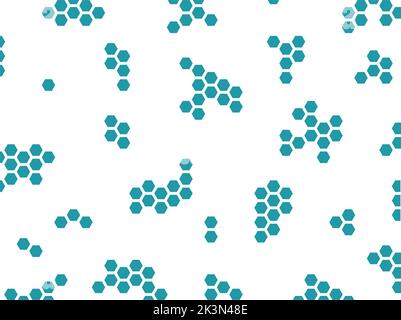 Un motivo di nido d'ape di colore blu pallido e bluastro su sfondo bianco. Modello astratto. Forme geometriche disposte in modi diversi su uno sfondo chiaro. Carta da parati elegante, moderna e alla moda. Illustrazione Vettoriale