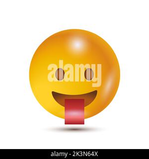 Lingua bloccata. Emoticon giallo divertente. Emoticon realistico. 3D emoticon per il web. Vettore Emoticon. Per interfaccia web Illustrazione Vettoriale