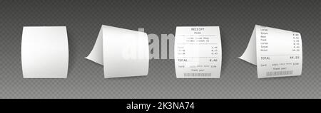 Ricevuta realistica, fattura cartacea con elenco articoli. Illustrazione Vettoriale