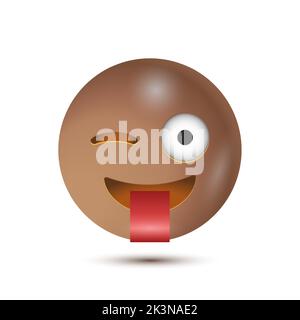 Crazy, Stuck out lingua strizzone occhio. Divertente emoticon giallo. Emoticon sorridente personaggio design. Isolato 3D. Vettore Emoticon. Per interfaccia ui Illustrazione Vettoriale