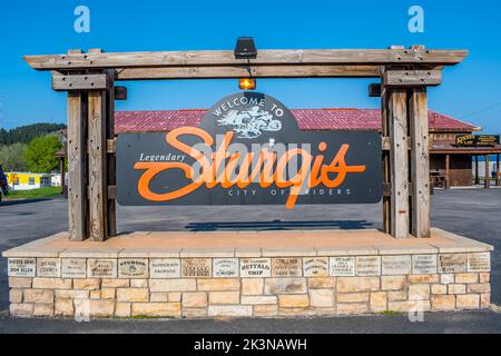 Una strada d'ingresso per Sturgis, South Dakota Foto Stock