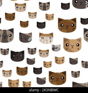 Un motivo senza cuciture con gatti isolati su uno sfondo bianco verticale. Illustrazione Vettoriale