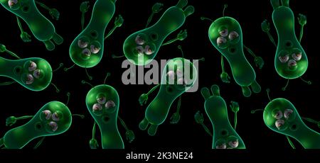 Verde riflettente Aliens su sfondo nero 3D rendering illustrazione 3D Foto Stock