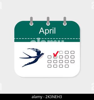 Icona del calendario con motivo. Aprile. Informazioni sulle icone. Cartone animato stile piatto Illustrazione Vettoriale