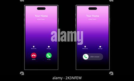 Interfaccia schermata chiamata telefonica. Modello di chiamata in arrivo sullo smartphone. Display del telefono cellulare. Illustrazione vettoriale. Illustrazione Vettoriale