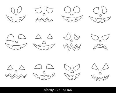 Linee spaventose facce di Halloween zucche set. Collezione horror fantasma linear Face. Vettore isolato su bianco Illustrazione Vettoriale