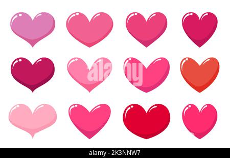 Set di icone cartoni animati rossi e rosa. San Valentino cuore forma caramella. Romantico appartamento segno d'amore. Come il simbolo della chat sui social media. Pulsanti web decorativi Illustrazione Vettoriale