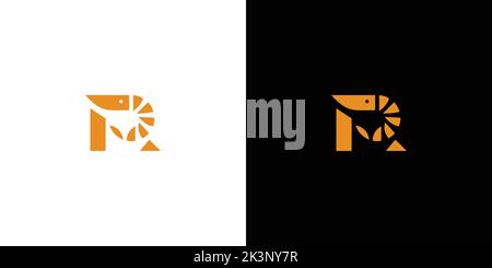 Un'illustrazione vettoriale del disegno originale e moderno del marchio del gamberetto della lettera di P iniziale Illustrazione Vettoriale