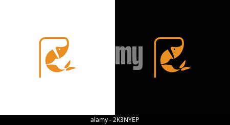 Un'illustrazione vettoriale del disegno originale e moderno del marchio del gamberetto della lettera di R iniziale Illustrazione Vettoriale