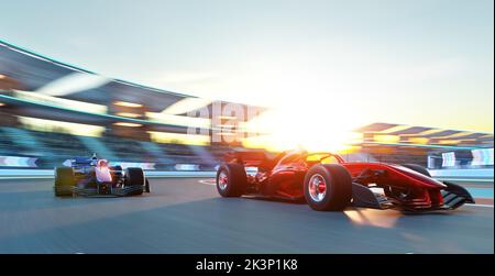 Auto da corsa sportiva guida veloce per raggiungere il sogno campione , effetto sfocatura movimento e illuminazione si applicano . Rendering 3D Foto Stock