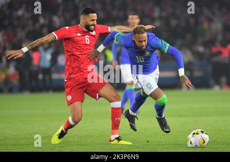 Parigi, Francia. 27 settembre 2022, Neymar JR del Brasile durante la partita internazionale amichevole tra Brasile e Tunisia allo stadio Parc des Princes il 27 settembre 2022 a Parigi, Francia. Foto di Christian Liewig/ABACAPRESS.COM Foto Stock