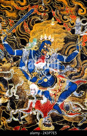 Thangka, dipinto buddista tibetano, dettaglio del 24461: Lhamos Man-'brisser-ma, Monastero di Likir a Ladakh, India Foto Stock