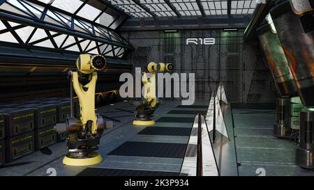 3D rendering della scena interiore del reattore di fantascienza in navicella spaziale Foto Stock