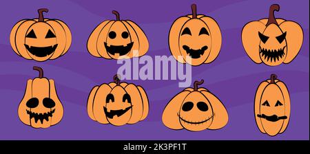 pacchetto di zucche piatte di colore halloween in vettore Illustrazione Vettoriale