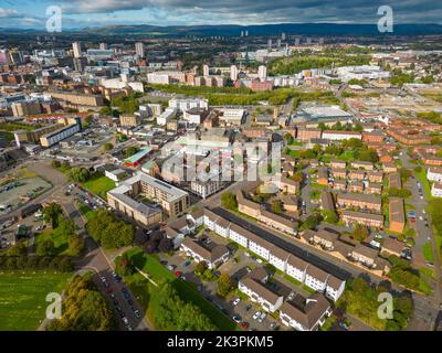 Veduta aerea del distretto di Calton a Glasgow East End, Scozia, Regno Unito Foto Stock