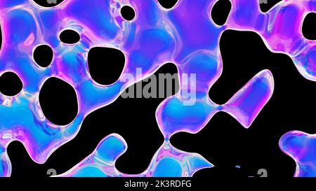 Gocce di vetro di colore fluido Y2K sfondo. Forme di liquido a onda retrogenerante dinamico olografico. illustrazione di rendering 3d Foto Stock