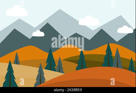 Illustrazione vettoriale di montagne di paesaggio autunnale Illustrazione Vettoriale