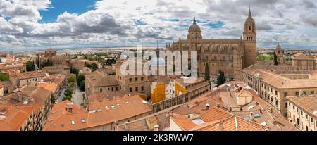 Vista Panorámica de la ciudad de Salamanca con su hermosa catedral, desde lo alto de las torres de la Clerecía. Foto Stock
