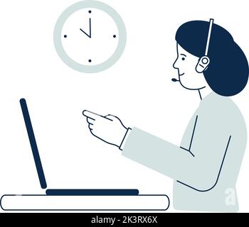Donna che lavora in ufficio. Assistenza clienti lavoratrice Illustrazione Vettoriale