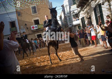 Cavalli al festival es Jaleo di Alaior, Minorca, Isole Baleari, Spagna Foto Stock