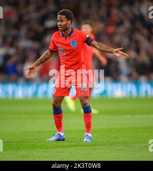 Londra, Regno Unito, 26 set 2022 - Inghilterra contro Germania - UEFA Nations League - Lega A - Gruppo 3 - Stadio di Wembley Raheem Sterling in Inghilterra durante la partita della UEFA Nations League contro la Germania. Foto : Mark Pain / Alamy Live News Foto Stock