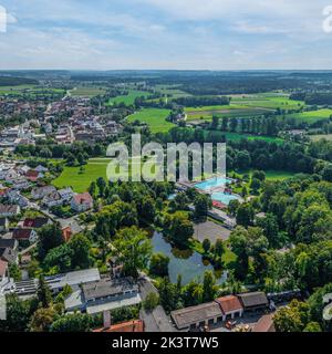 Veduta aerea della bellissima cittadina chiamata Weißenhorn in Baviera Foto Stock